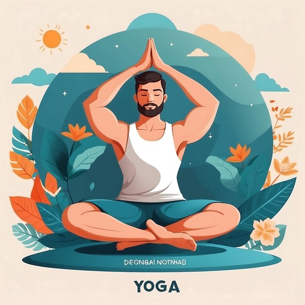 Disegno piatto Giornata Internazionale dello Yoga Silhouette di uomo semi-nudo sicuro di sé