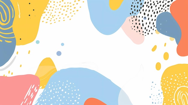 Disegno piatto minimalista giocoso con forme astratte e punti decorativi su uno sfondo brillante e pulito