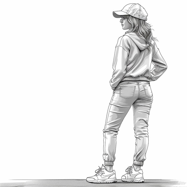 disegno raffigurato di una donna con un berretto da baseball e jeans