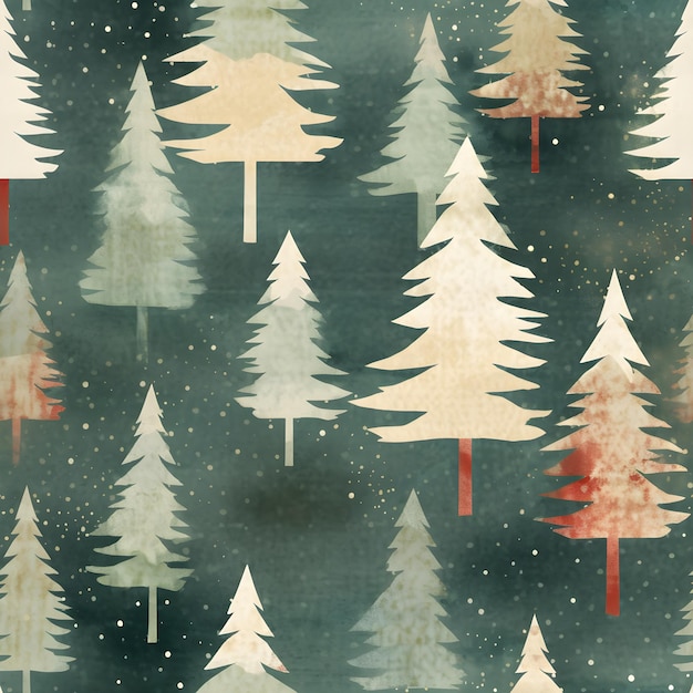 Disegno retro vintage senza cuciture con alberi di Capodanno
