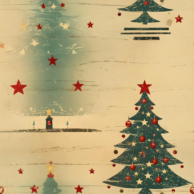 Disegno retro vintage senza cuciture con alberi di Capodanno