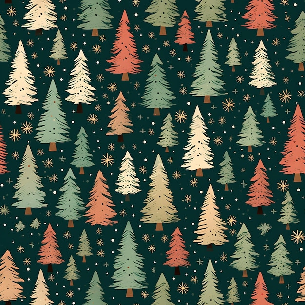 Disegno retro vintage senza cuciture con alberi di Capodanno