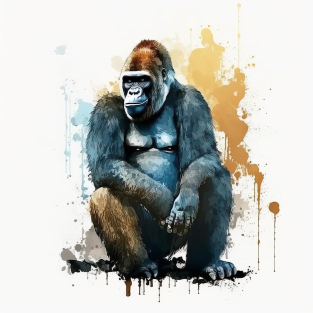 Disegno Seduto Scimmia Gorilla Dipingi Acquarello Generativo AI