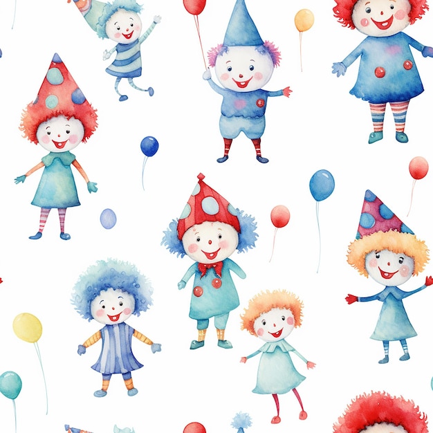 Disegno senza cuciture ad acquerello con clown