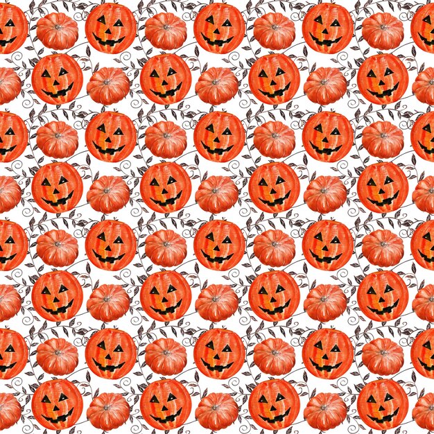 Disegno senza cuciture ad acquerello con vari elementi a tema di Halloween