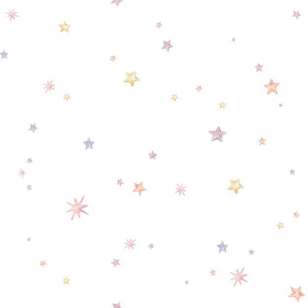 Disegno senza cuciture con acquerello disegnato a mano con stelle multicolori in tonalità pastello morbide