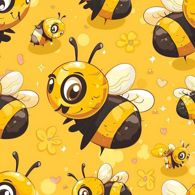 Disegno senza cuciture con belle api e fiori dei cartoni animati Illustrazione vettoriale