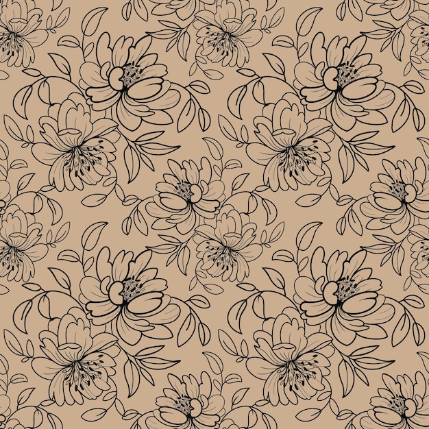 Disegno senza cuciture con fiori a linea nera