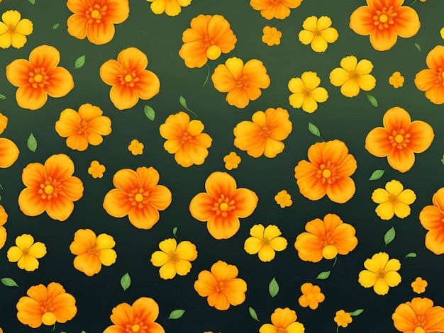 Disegno senza cuciture con fiori di colore giallo e arancione su uno sfondo nero
