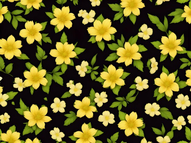 Disegno senza cuciture con fiori di colore giallo su uno sfondo nero