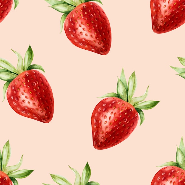 Disegno senza cuciture con fragola dolce matura modello di pittura a mano con acquerello botanico macro rosso