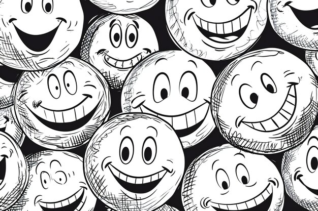 Disegno senza cuciture con illustrazione di smiley in bianco e nero