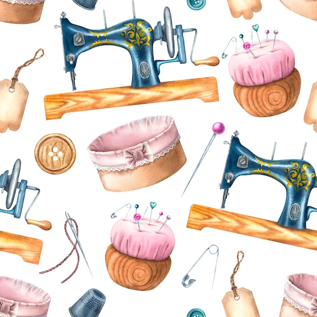 Disegno senza cuciture con macchina da cucire cuscino di spillo sicurezza perno ditale bottoni perni bottoni aghi