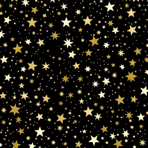 Disegno senza cuciture con stelle dorate su sfondo nero Illustrazione vettoriale