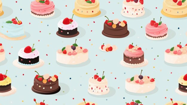 Disegno senza cuciture con torte dolci e bacche Illustrazione vettoriale