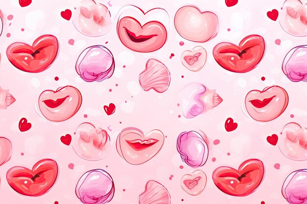 Disegno senza cuciture di cuori e baci per San Valentino