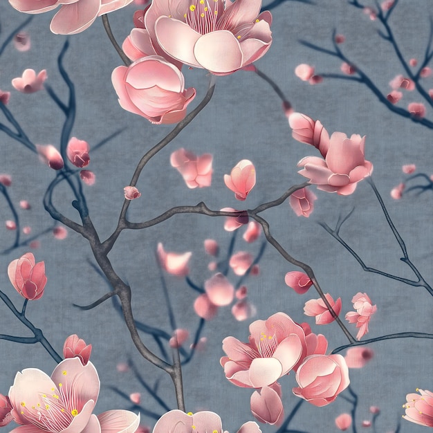 Disegno senza cuciture di fiori di ciliegio sakura Fotografia di disegni continui a quattro lati fiori di Ciliegio