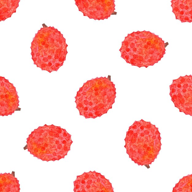 Disegno senza cuciture di frutta di litchi ad acquerello su sfondo bianco