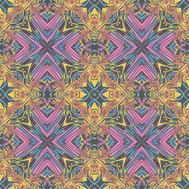 Disegno senza cuciture floreale etnico Texture di tessuto kaleidoscopico astratto