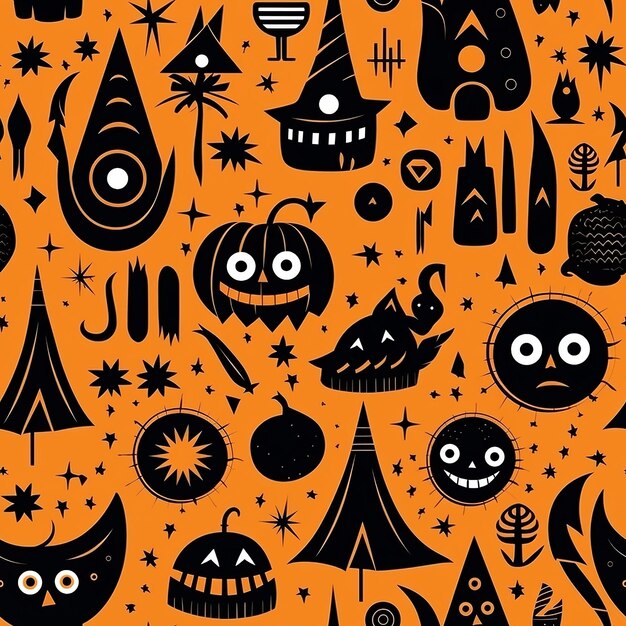 Disegno senza cuciture tema nero arancione di Halloween