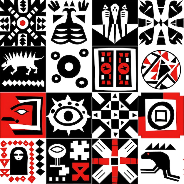 Disegno tessile Inca contenente forme geometriche e modelli di piastrelle senza cuciture animali Inchiostro di collage artistico