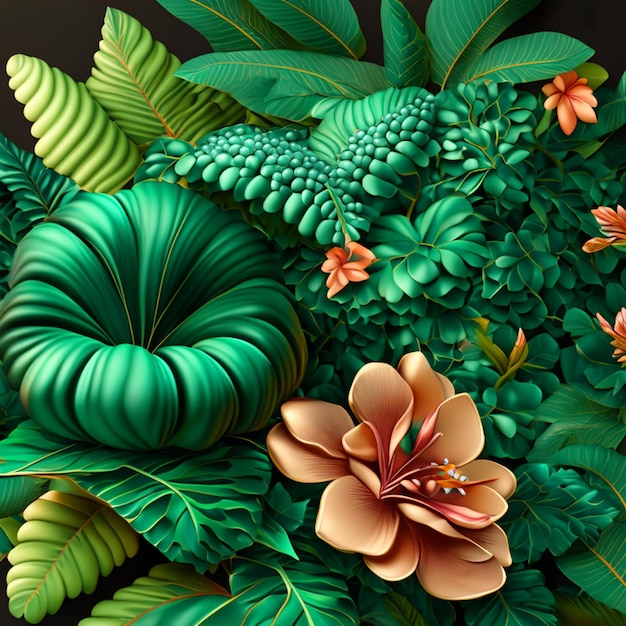 Disegno tropicale astratto senza cuciture con fiori verdi e piante