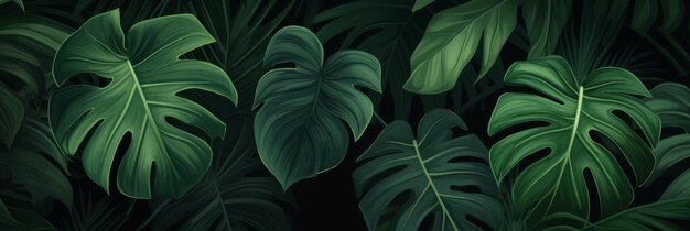 Disegno tropicale con bellissime foglie di palma monstera d'epoca scura d'illustrazione