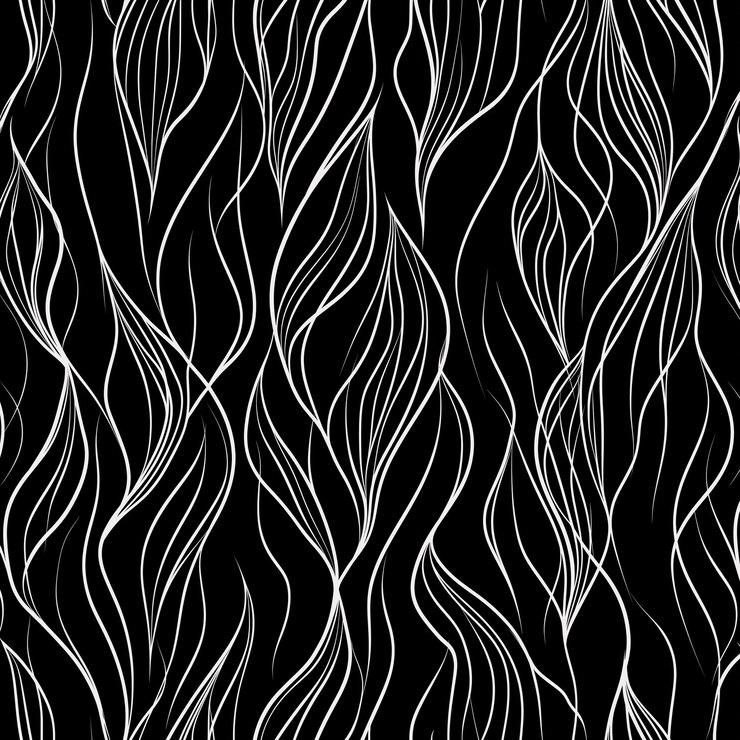 Disegno vettoriale senza cuciture di linee bianche con foglie su uno sfondo nero semplice contorno
