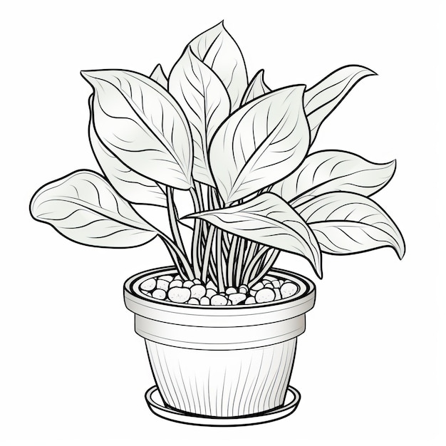Disegno vettoriale simmetrico di una pianta in vaso dettagliata