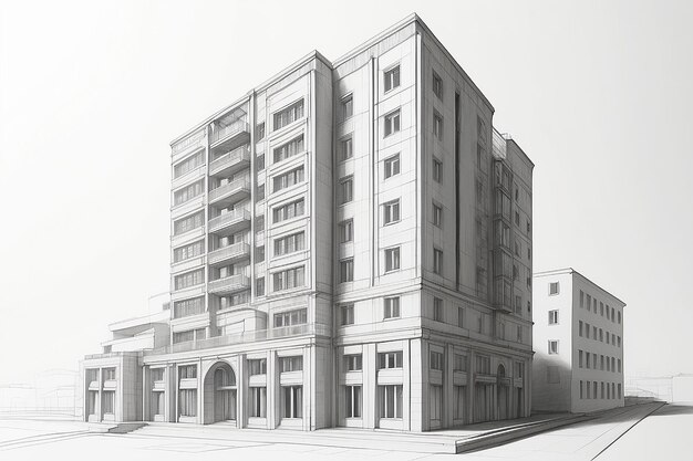 Disegno volumetrico dell'edificio su sfondo bianco 3