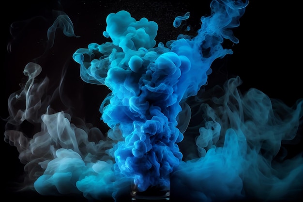 Dispersione di fumo blu su sfondo nero ai generativo