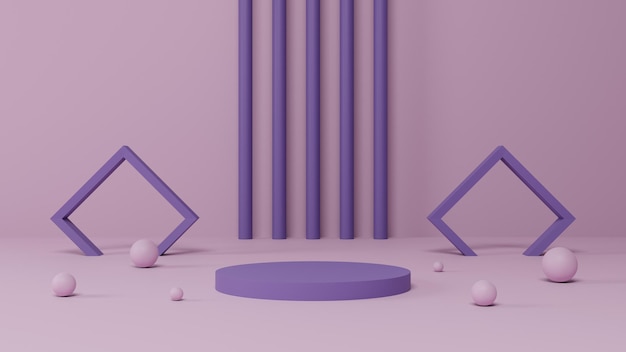 Display 3D con piedistallo o podio minimal rosa pastello e viola, prodotto con piattaforma vuota