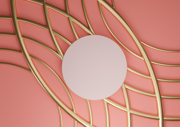 Display 3D rosa brillante con podio piatto e lussuosa composizione astratta ornamenti di linee dorate