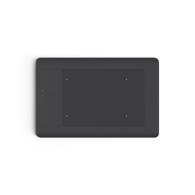 Display a tocco vuoto con schermo vuoto isolato su sfondo bianco per strumenti artistici pubblicitari