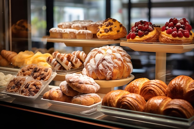 Display da forno con una varietà di deliziosi pasticcini