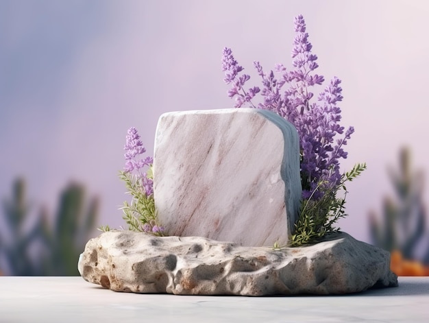 Display da podio con fiori di lavanda