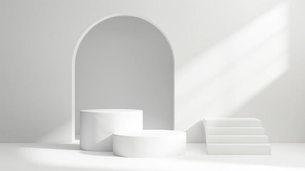Display dei prodotti sul podio bianco