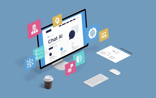 Display del computer con un'interfaccia dell'app Chat AI aperta che mostra la tecnologia AI avanzata