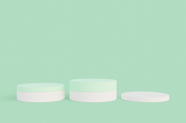 Display del prodotto del piedistallo del podio del cilindro bianco minimalista su sfondo verde pastello rendering 3d