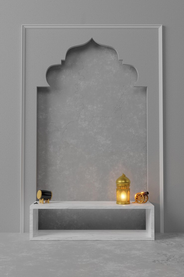 Display del prodotto islamico mock up Confezione regalo con lanterna a luna crescente del podio Rendering 3D del Capodanno islamico del Ramadan