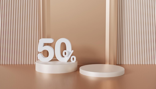 Display di prodotti di lusso al 50% di sconto con sfondo marrone