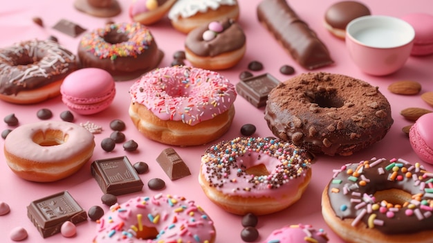 Display di tavolo pieno di dolci e snack