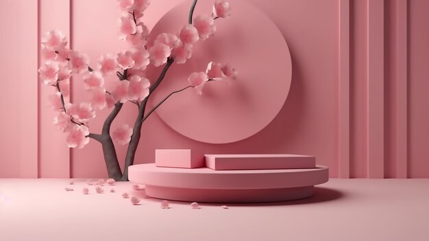 Display sul podio rosa con sfondo 3D