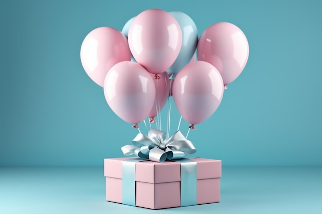 Display vibrante Il palloncino con nastro blu in confezione regalo bianca migliora l'incantevole ambientazione rosa