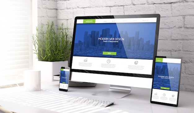 Dispositivi di mockup sito web moderno e reattivo