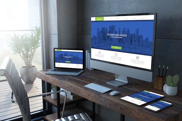 Dispositivi reattivi su un rendering 3d desktop mock up