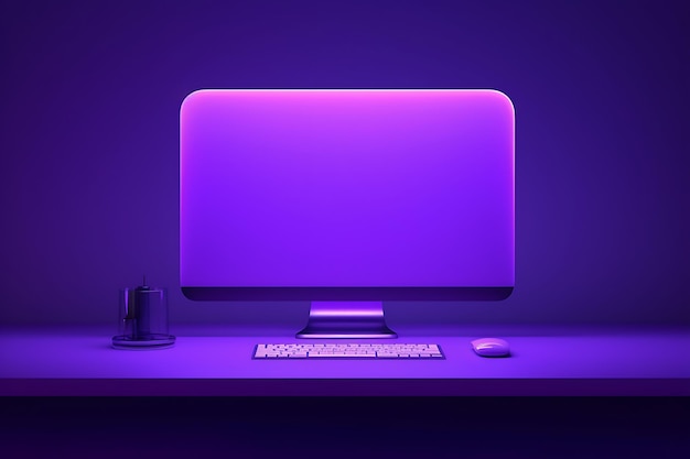 Dispositivo digitale con schermo desktop viola minimo con spazio di progettazione