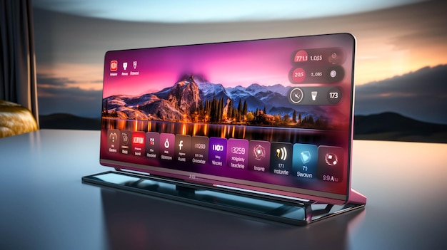 Dispositivo elettronico smart TV su sfondo bianco