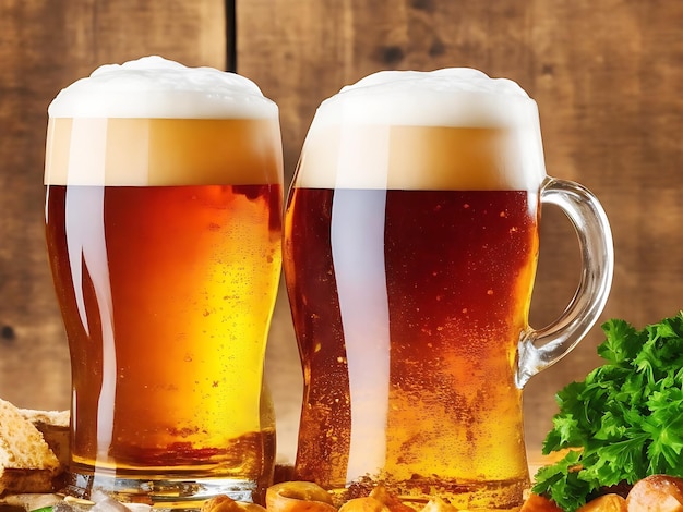 Disposizione con boccali e bottiglie di birra generati da AI