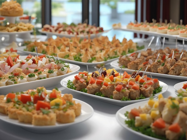 Disposizione dei pasti del catering a buffet fotografico sul tavolo